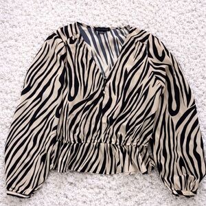 Sanctuary Zebra Print Peplum Blouse V-Neck Long Sleeve Women’s Small
